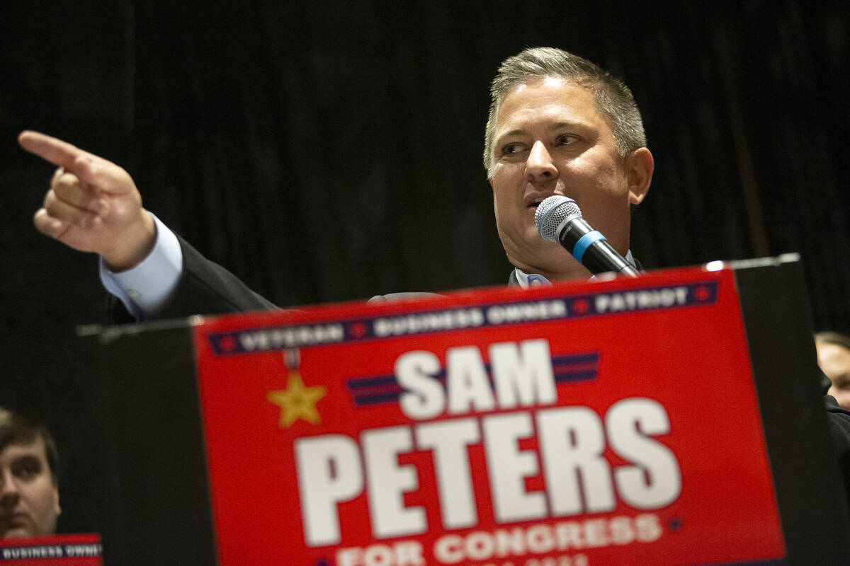 Republican Sam Peters, who is running for Nevada's 4th Congressional District, speaks during th ...