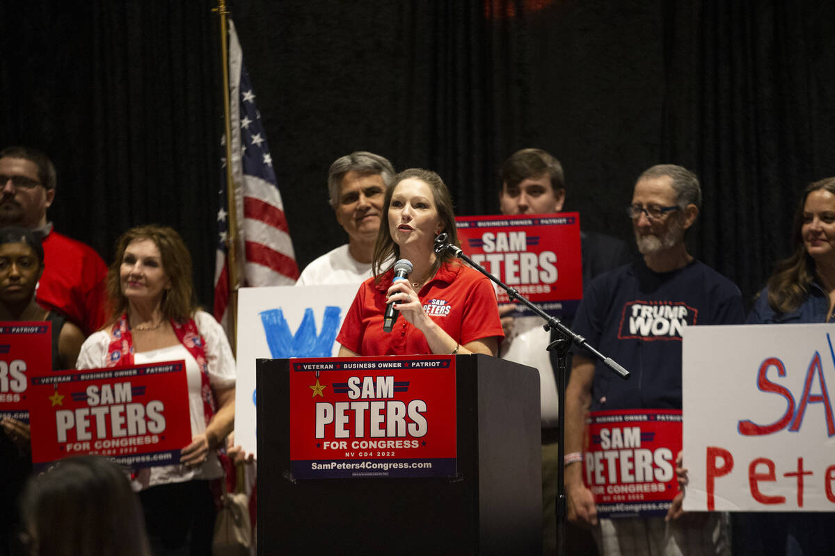 Melissa Peters, wife of Republican Sam Peters, speaks during the "Fight for Freedom" ...