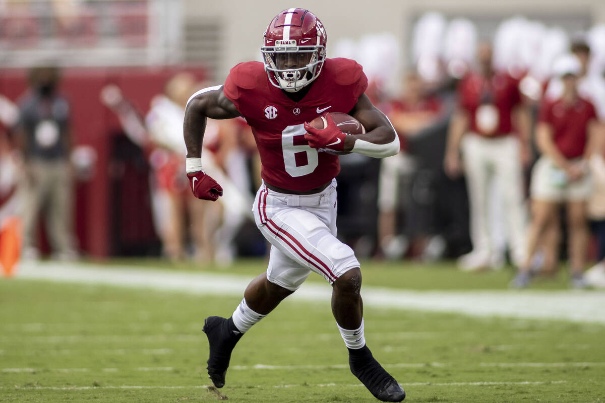 Alabama running back Trey Sanders (6) breaks loose against Mercer during the first half of an N ...