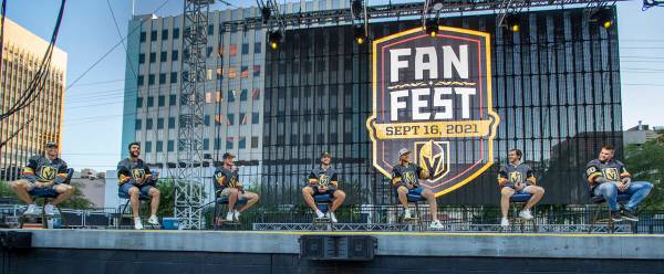 Golden Knights players on the stage to answer questions during their annual Fan Fest at the Dow ...