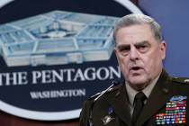 Joint Chiefs of Staff Gen. Mark Milley speaks during a briefing with Secretary of Defense Lloyd ...