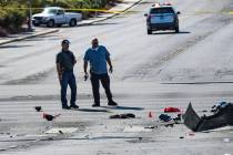 The scene where a motorcyclist was killed following a crash at Eastern and Harmon avenues in ea ...