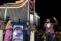 Westgate President and GM Cami Christensen, Barry Manilow and Westgate PR exec Gordon Prouty ar ...