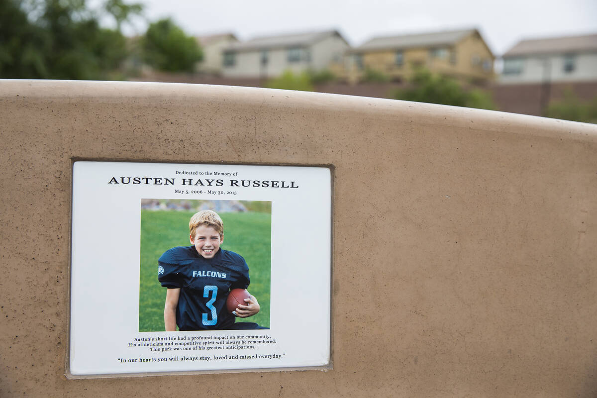 A photo of Austen Russell on one of the bench's at Paradise Pointe Park is a permanent reminder ...
