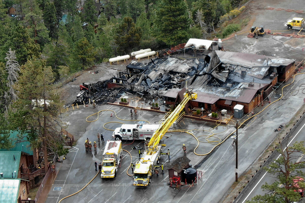 An aerial view of the Mount Charleston Lodge which was destroyed early morning fire on Friday, ...
