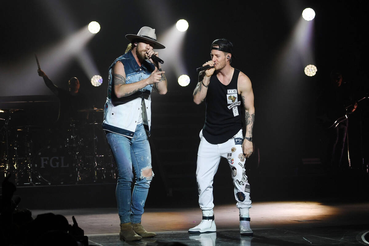 American country music duo Brian Kelley, left, and Tyler Hubbard of Florida Georgia Line perfor ...