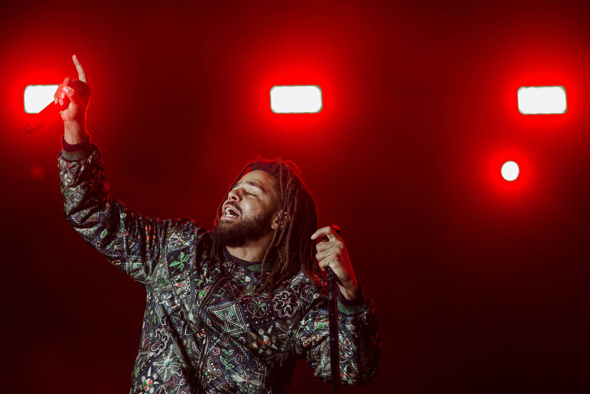 J. Cole performs at the Day N Vegas music festival on Friday, Nov. 1, 2019, at the Las Vegas Fe ...