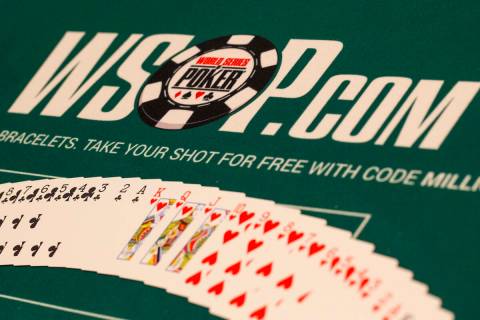 A platform  of cards connected  a array  connected  time  1  of the main   lawsuit   during the World Series of Poker tourna ...
