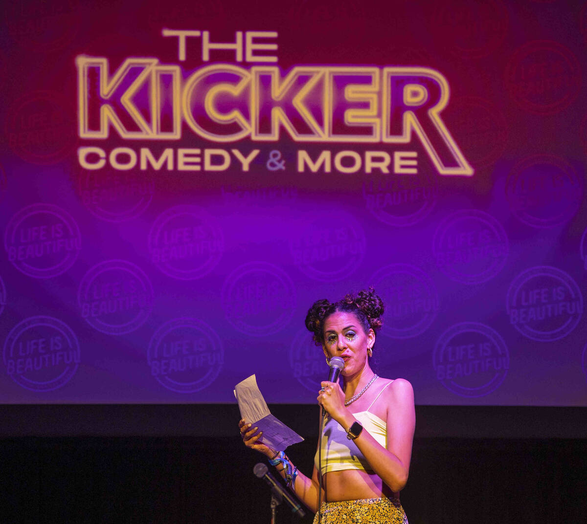 Comedian Marcella Arguello entertains the crowd at The Kicker Comedy & More club during day ...