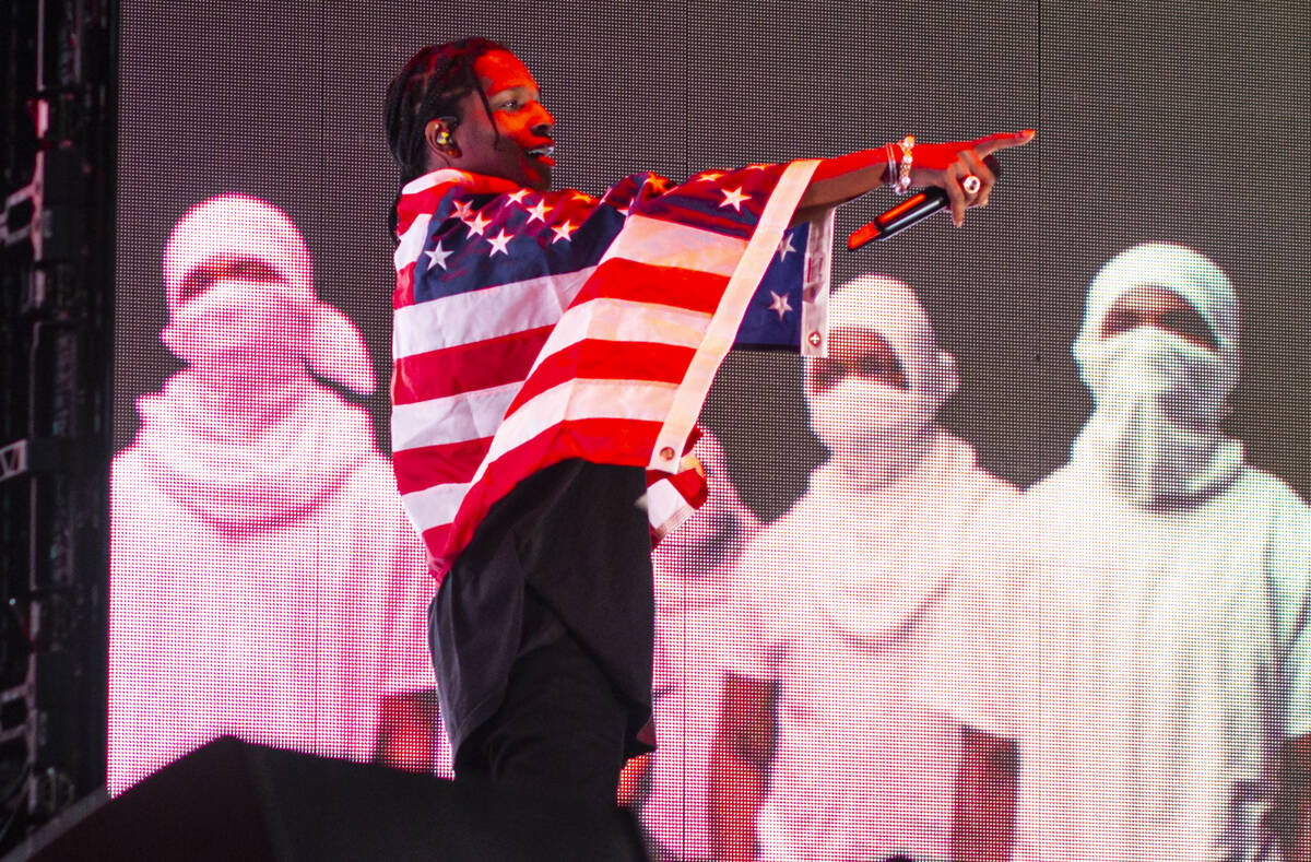 ASAP Rocky performs astatine  the Bacardi signifier    during the last  time  of the Life is Beautiful festival ...