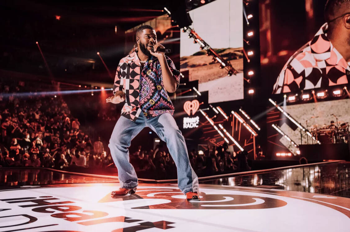 Khalid performs during the 2021 iHeartRadio Music Festival at T-Mobile Arena on Saturday, Sept. ...