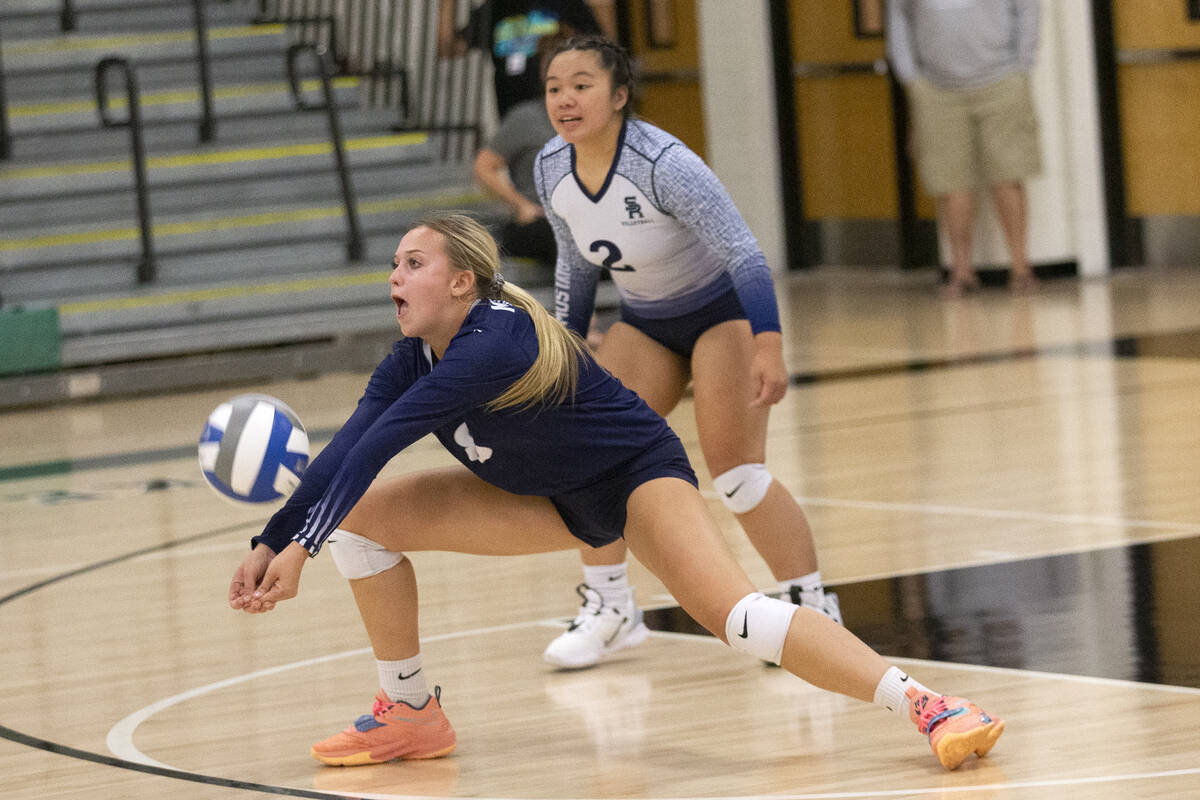 Shadow Ridge's Kylie Boyd (8) bumps to Palo Verde during their precocious   schoolhouse  volleyball crippled  astatine  P ...