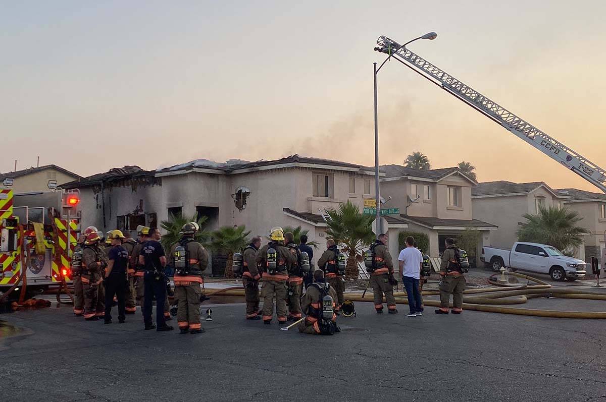 Fire caused heavy damage to a home in the western Las Vegas Valley early Monday. (Glenn Puit / ...