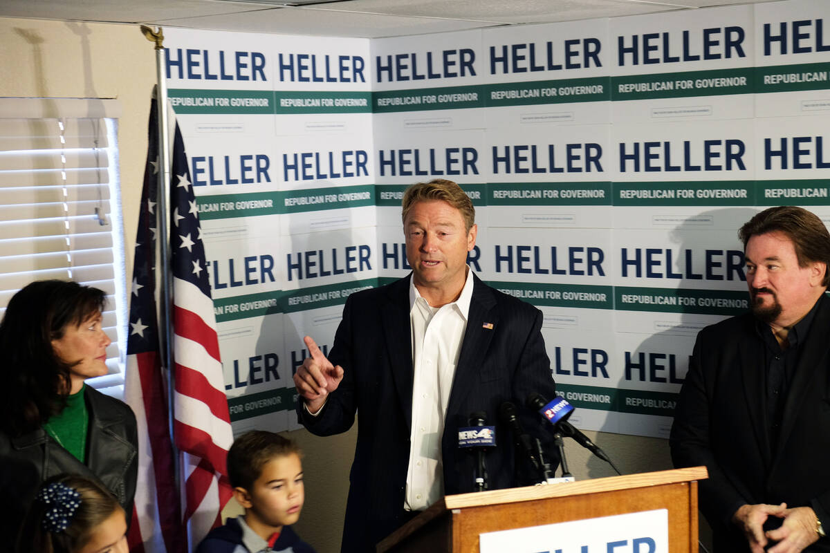 Former GOP Sen. Dean Heller announces his campaign for governor Monday at Carson CITY GOP headq ...
