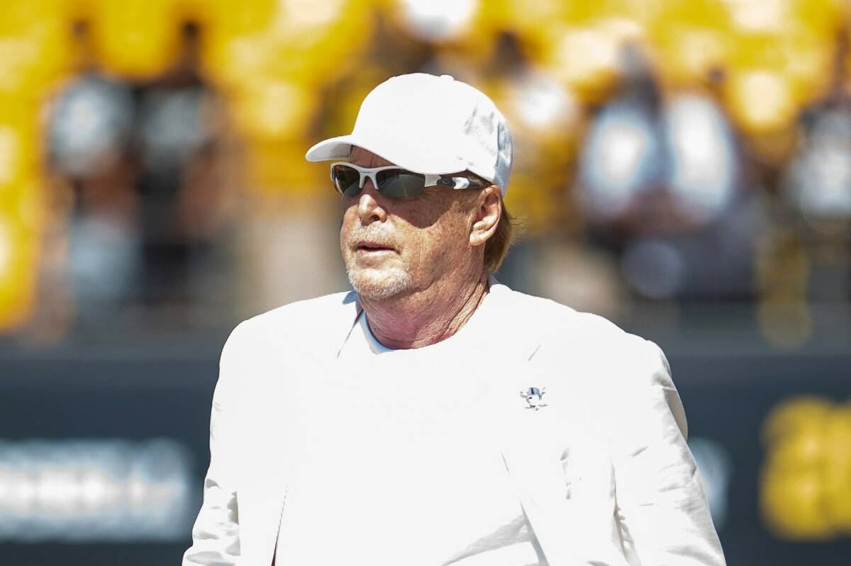 Raiders owner Mark Davis is seen on Sunday, Sept. 19, 2021, at Heinz Field in Pittsburgh. (Heid ...