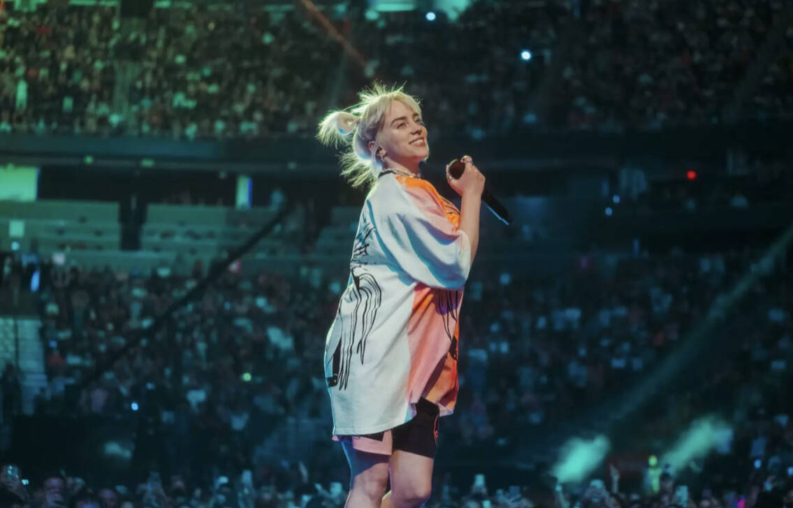 Billie Eilish performs during the 2021 iHeartRadio Music Festival at T-Mobile Arena on Saturday ...