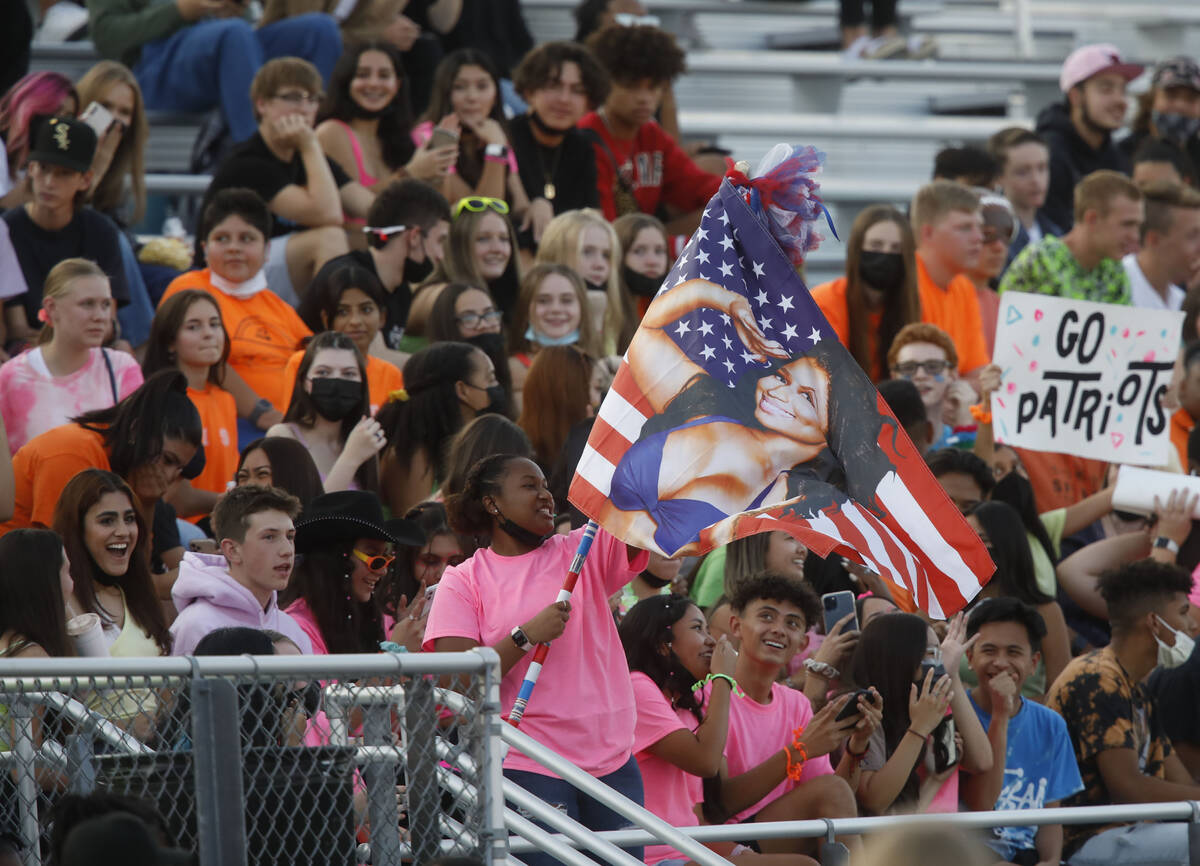 Liberty High School's fans cheer before a football game against Faith Lutheran High School, Fri ...