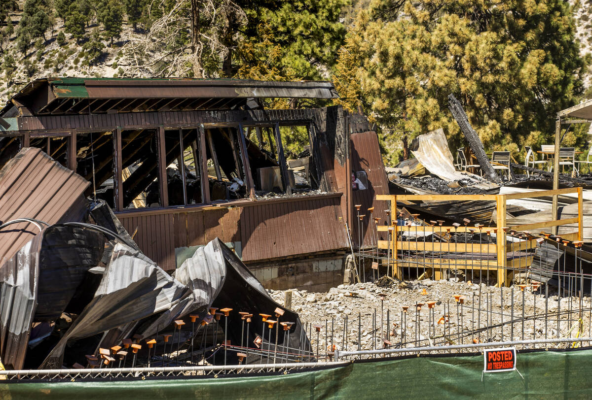 The burned remains of the Mount Charleston Lodge back deck area Wednesday, Sept. 22, 2021, on M ...