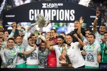 LIGA MX's Club Leon celebrate a win against MLS' Seattle Sounders after the Leagues Cup Final m ...