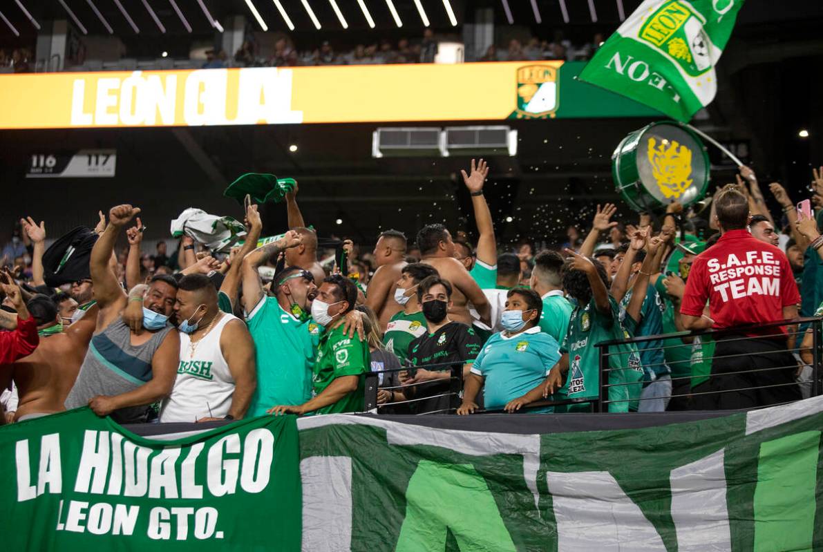Leon fans celebrate a scored goal during the Leagues Cup Final match between MLS' Seattle Sound ...
