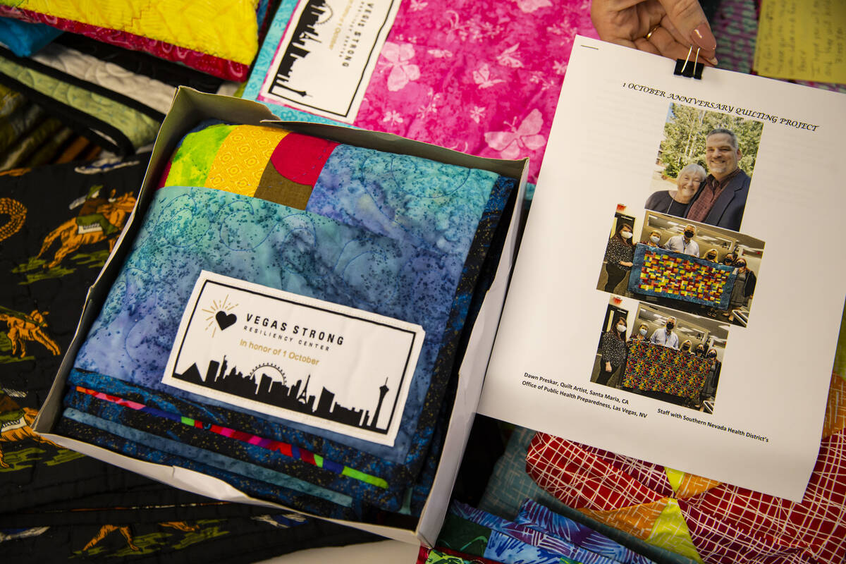 A donated quilt created by artist Dawn Preskar, of Santa Maria, Calif., in conjunction with the ...