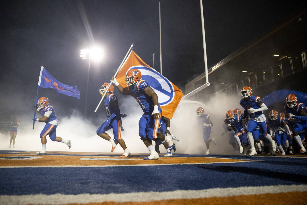 Bishop Gorman take the field for their football game against Arbor View at Bishop Gorman High S ...