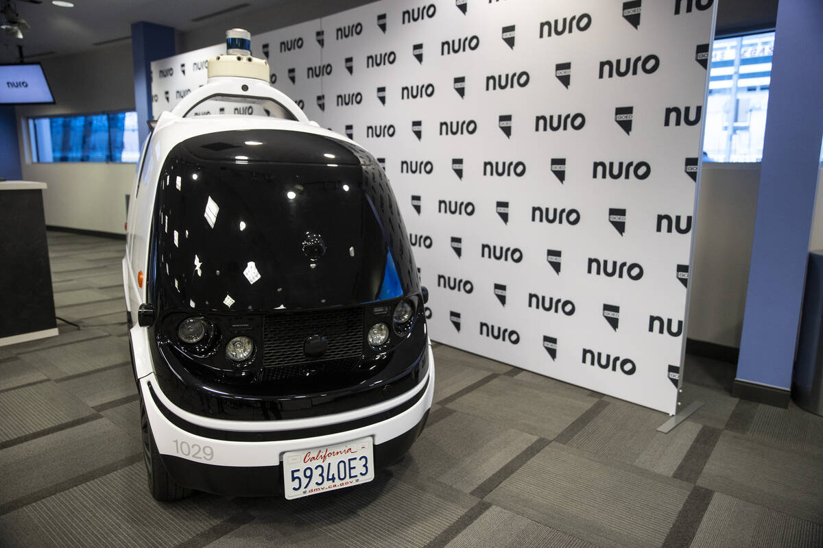 The autonomous vehicle Nuro R2 is showcased during a press conference by Nuro at the Las Vegas ...