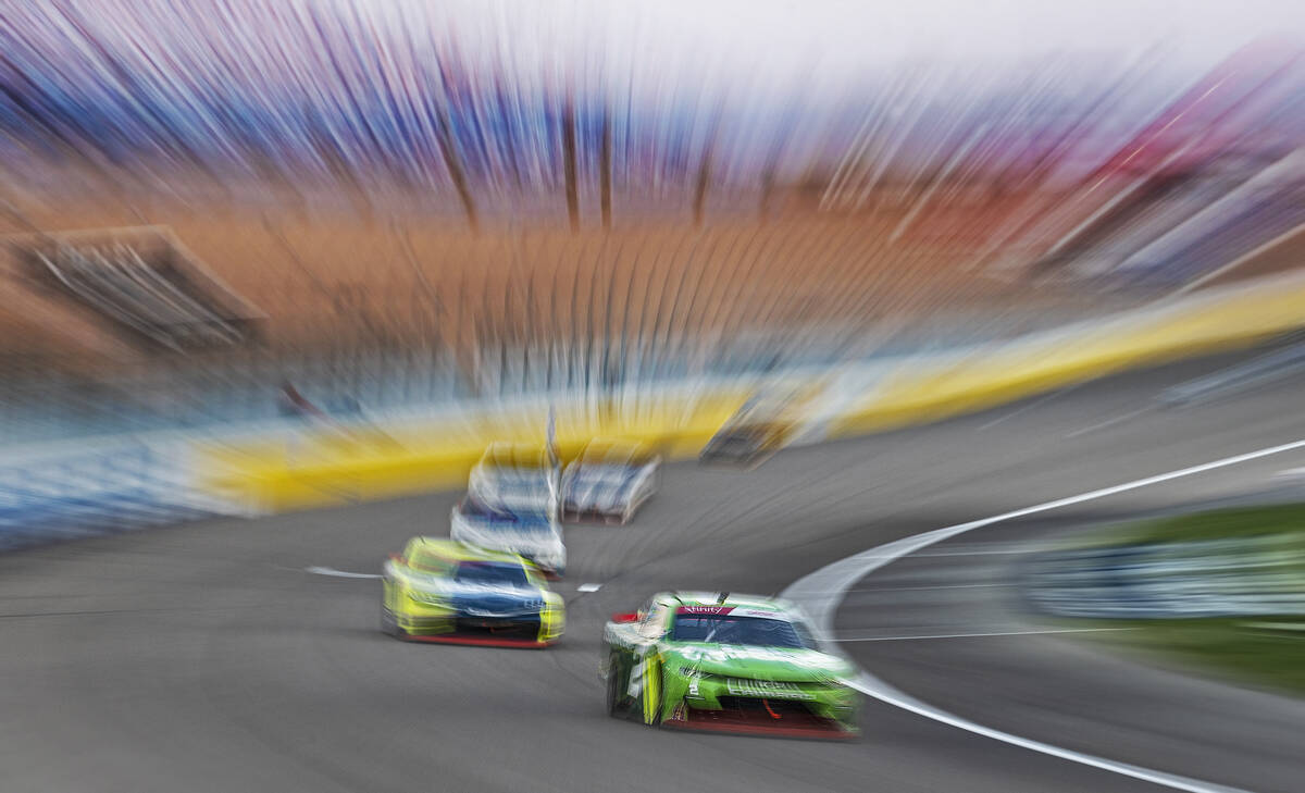 Racers compete in the Alsco Uniforms 302 NASCAR Xfinity series race on Saturday, Sept. 25, 2021 ...