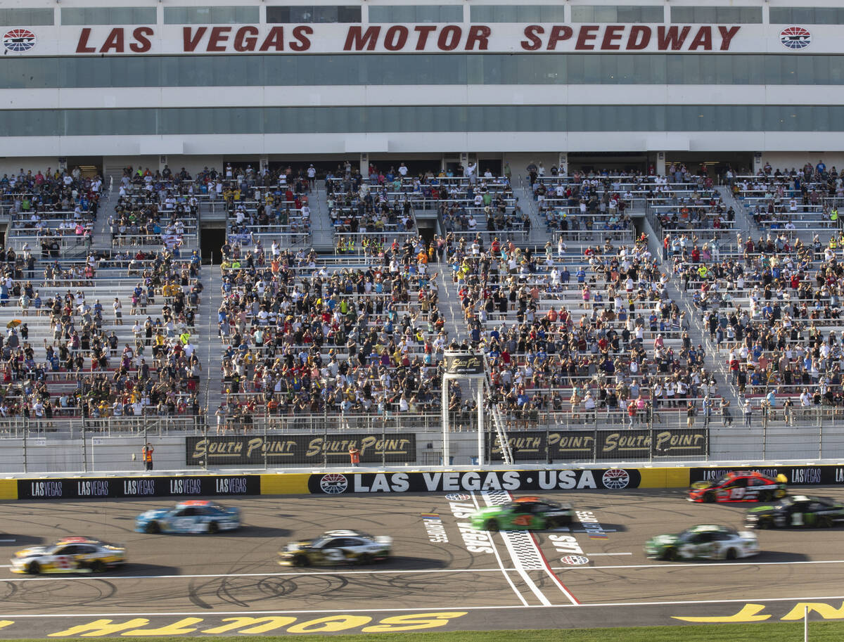 Fans watch the 4th Annual South Point 400 race at Las Vegas Motor Speedway, on Sunday, Sep. 26, ...