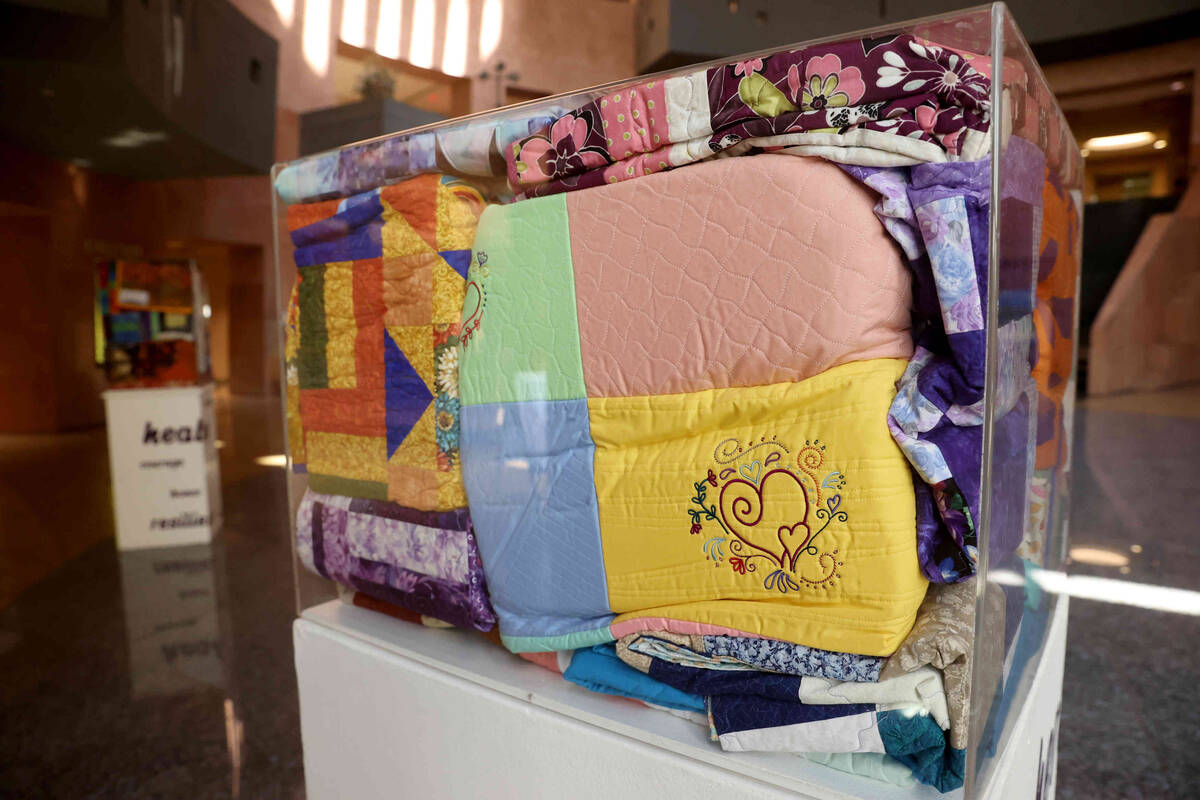 Quilts on display as part of the 1 October Anniversary Exhibit in the Rotunda of the Clark Coun ...