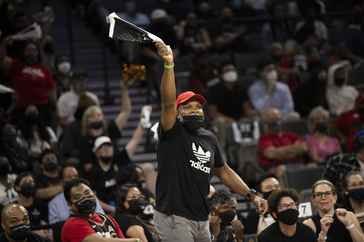 Las Vegas fans cheer for the Aces in the second half of the WNBA semifinals against the Phoenix ...