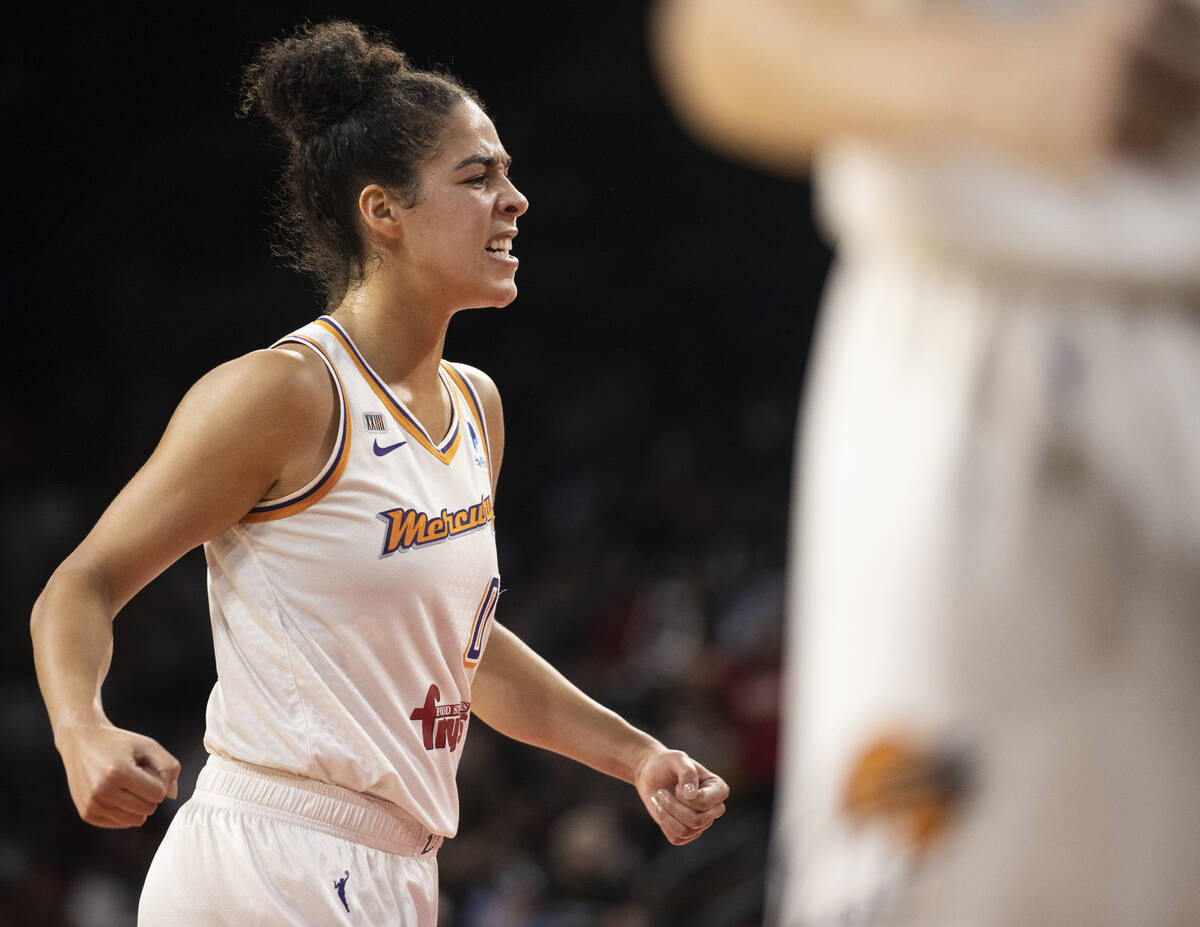 Phoenix Mercury guard Kia Nurse (0) shows her frustration in the second half during the WNBA se ...