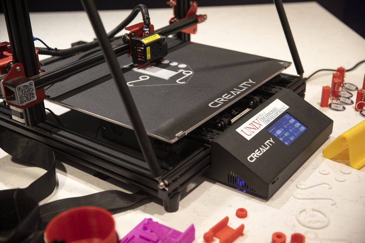 A 3D printer is on display during the unveiling of the new UNLV Incubator facility at the Hughe ...