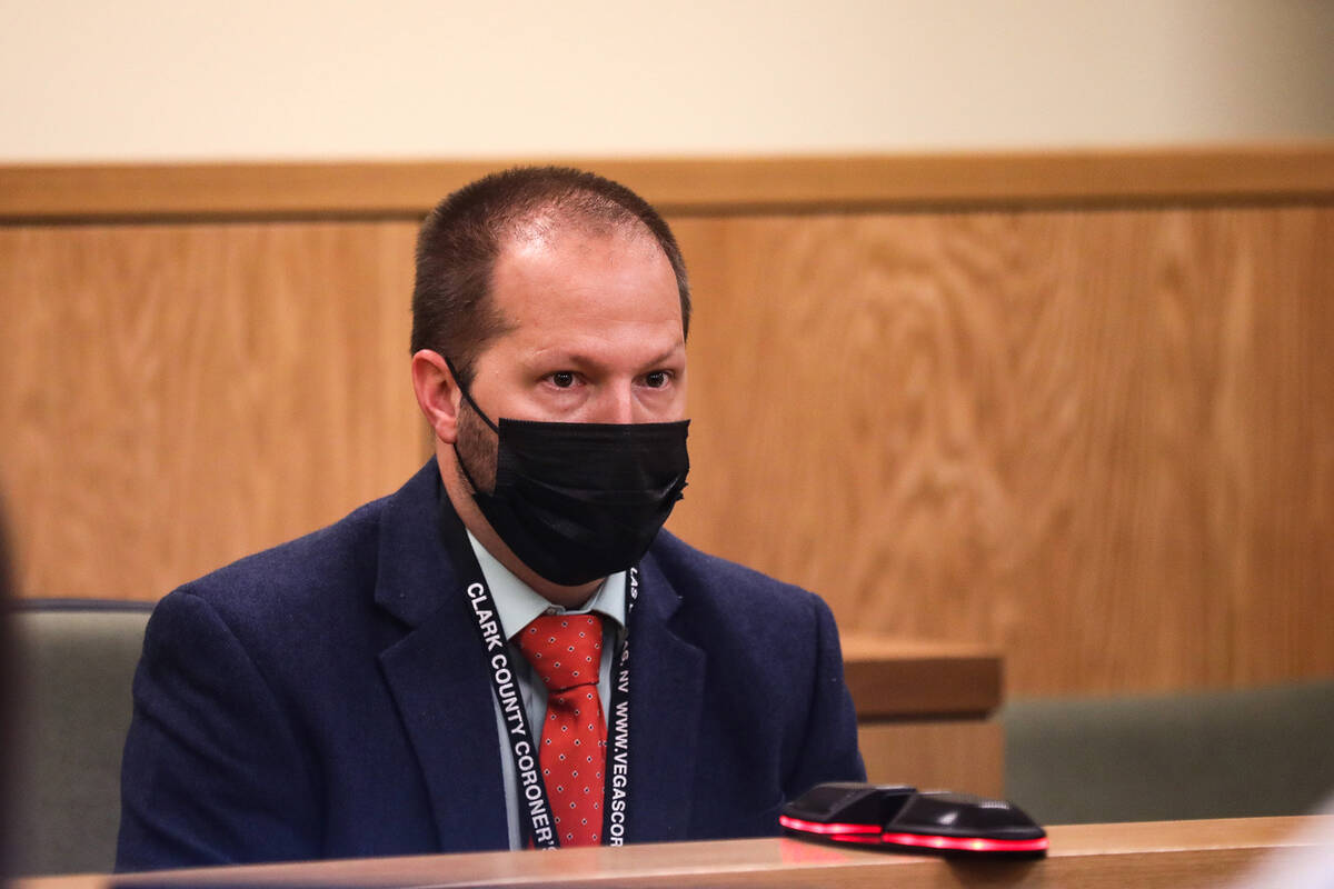 Dr. Ben Murie, a medical examiner with the Clark County Coroners Office, speaks during a prelim ...