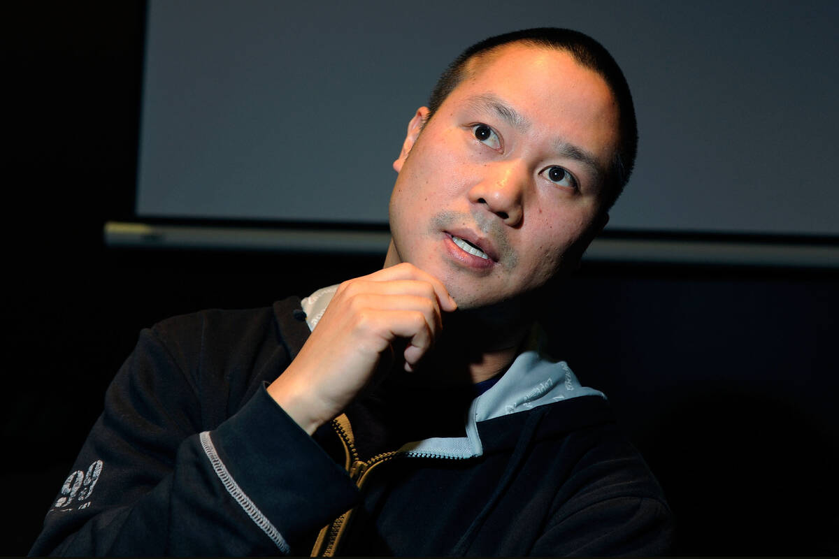 Zappos CEO Tony Hsieh gestures during a 2012 interview in Las Vegas. (Las Vegas Review-Journal)