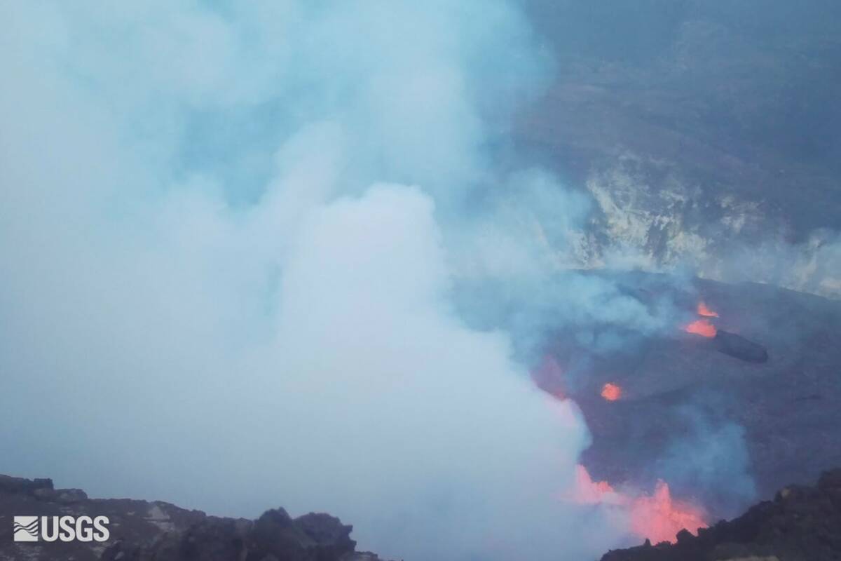 This webcam image provided by the United States Geological Survey shows a view of an eruption t ...