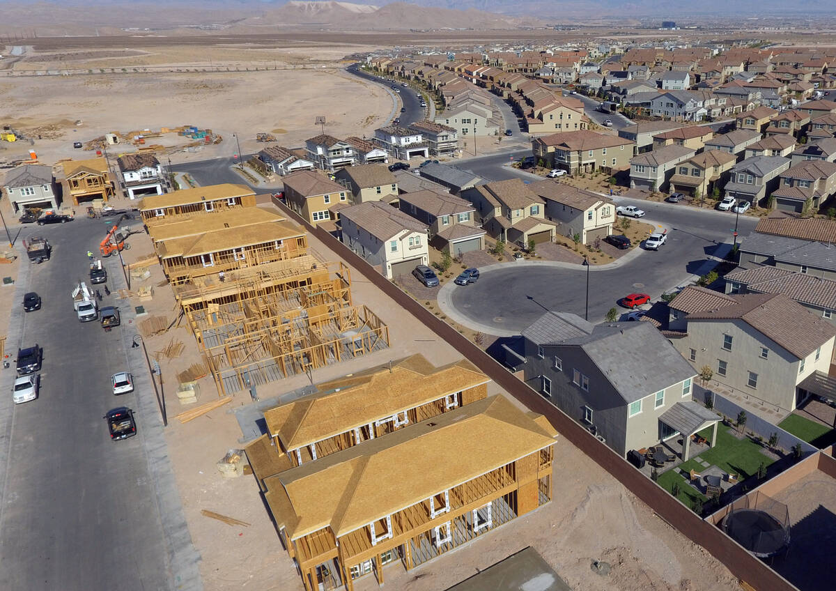 An aerial view of new homes under construction near Democracy Drive and Palindrom Avenue, on Fr ...