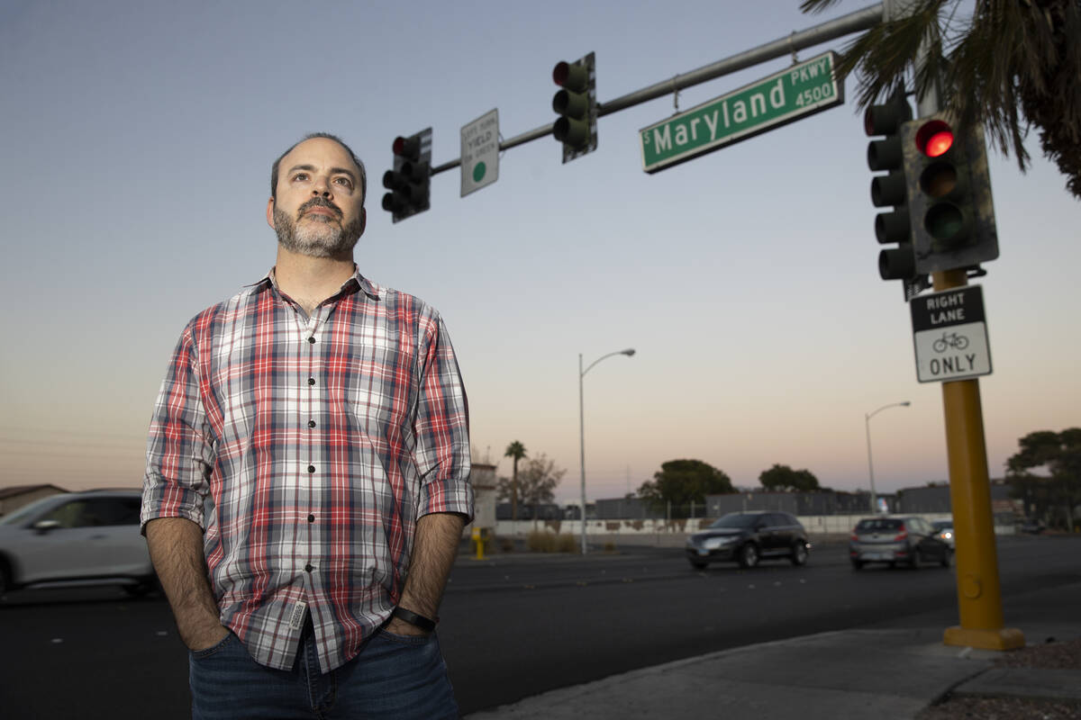 Filmmaker Pj Perez poses for a portrait on Maryland Parkway near the UNLV Student Union in Las ...