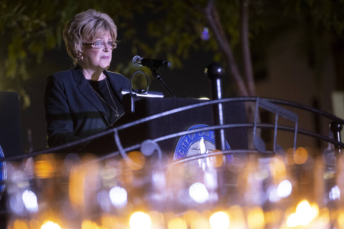 read the names of the victims from 1 October during a ceremony at the Las Vegas Healing Garden ...