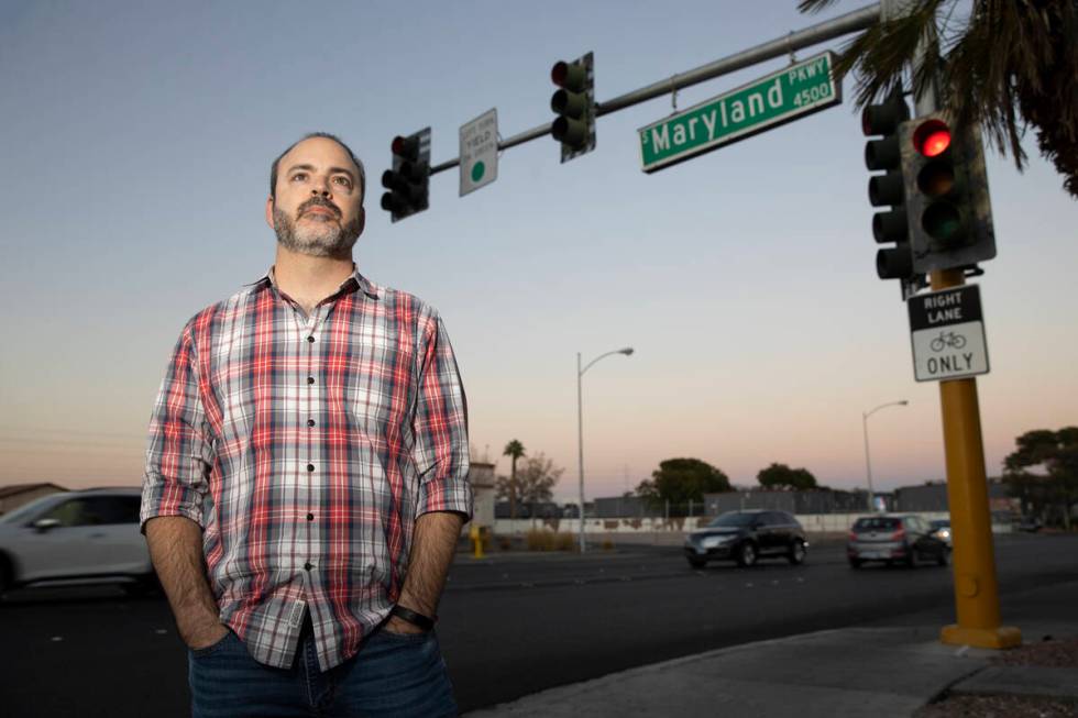 Filmmaker Pj Perez poses for a representation    connected  Maryland Parkway adjacent   the UNLV Student Union successful  Las ...