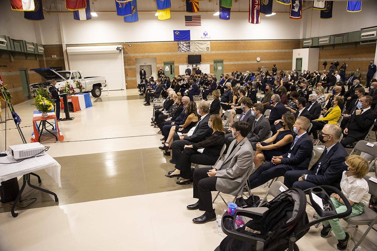 People attend a ceremony to honor the memory of Nevada Army National Guard Maj. Gen. Robert Her ...