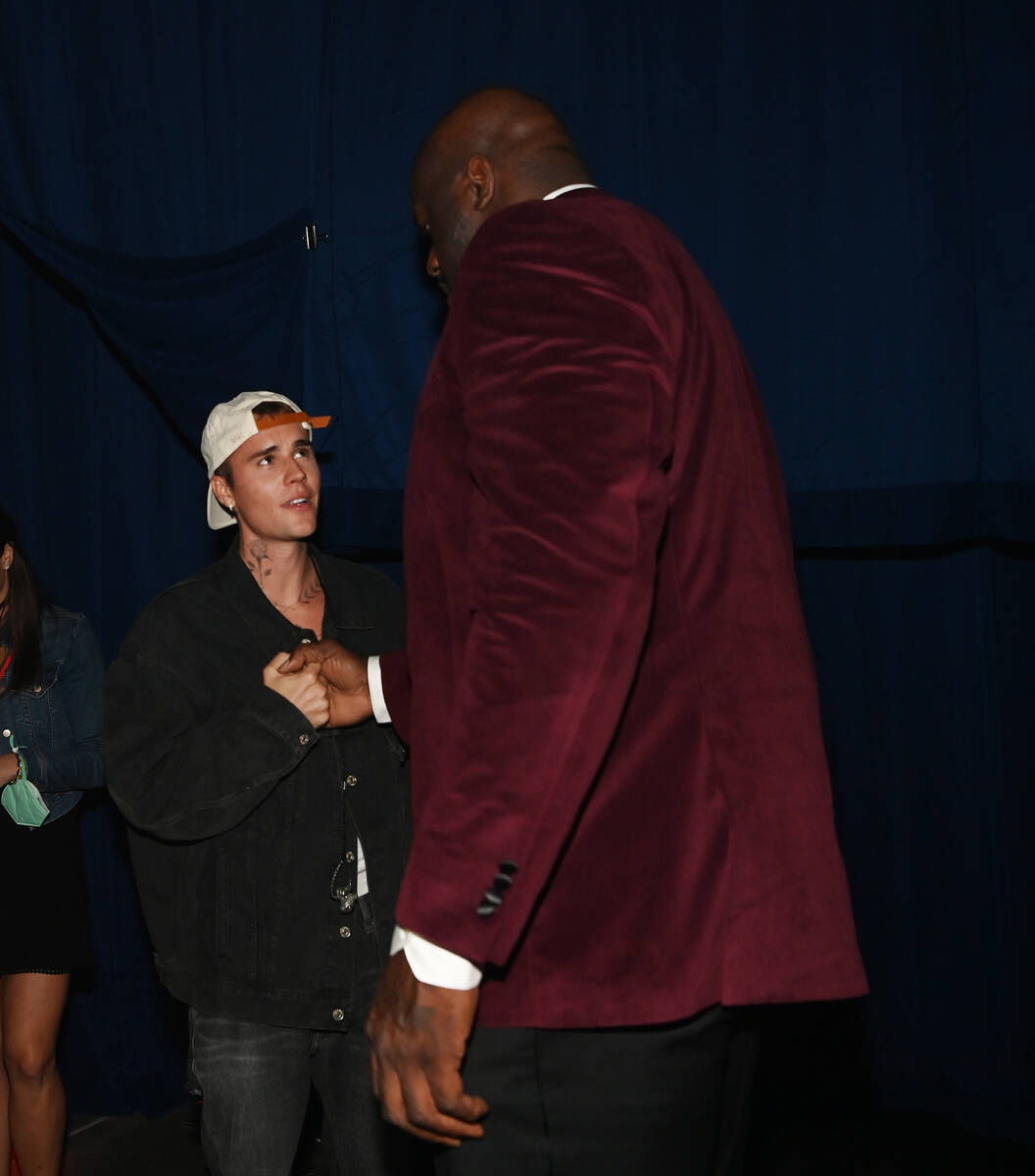Justin Beiber and Shaquille O'Neal are shown at "The Event," a benefit concert for the Shaq Fou ...
