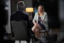 In this Sept. 16, 2021, photo provided by CBS, Facebook whistleblower Frances Haugen talks with ...