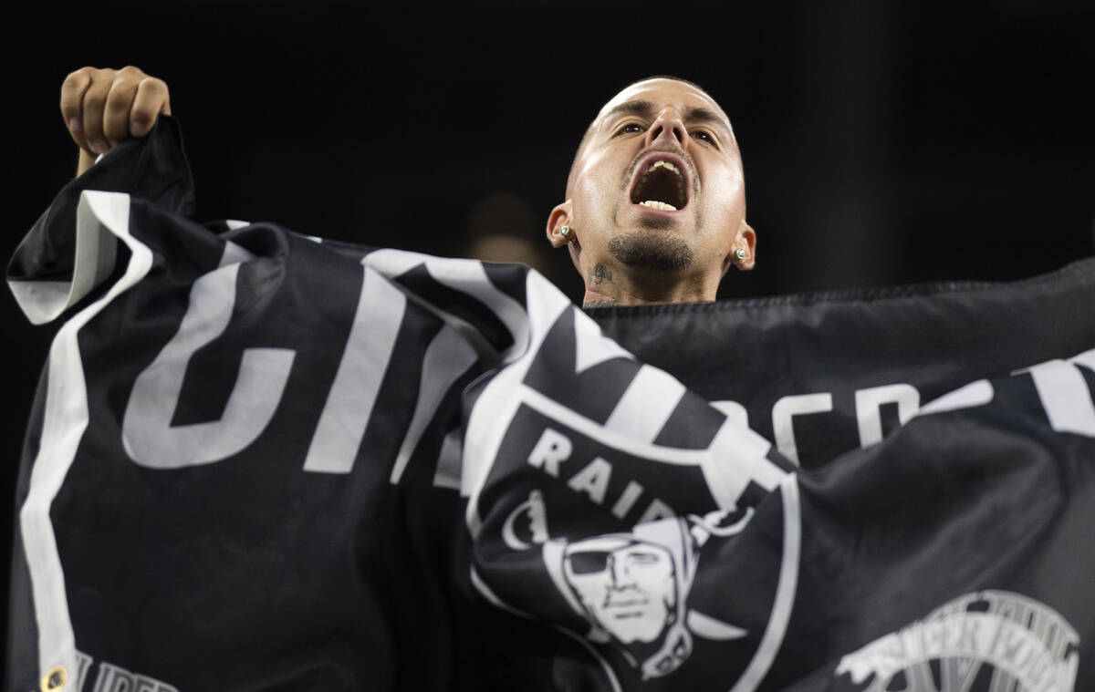 Raiders fans in the second half during an NFL football game against the Los Angeles Chargers on ...