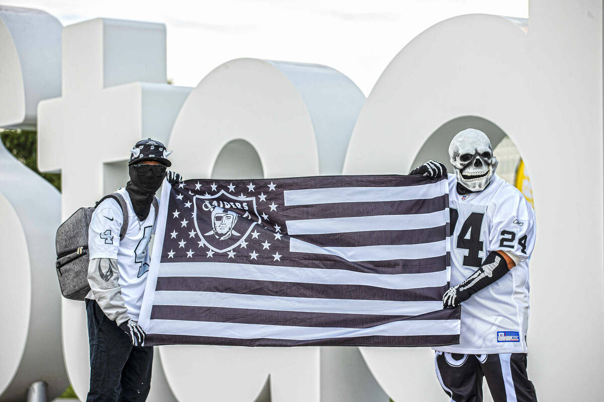 Las Vegas fans before the start of an NFL football game between the Raiders and the Los Angeles ...