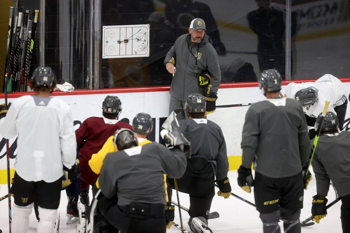 Vegas Golden Knights coach Peter DeBoer during practice at City National Arena in Las Vegas Mon ...