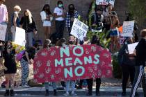 Coronado High School students protest outside the school on Friday, Oct. 1, 2021, in Henderson. ...