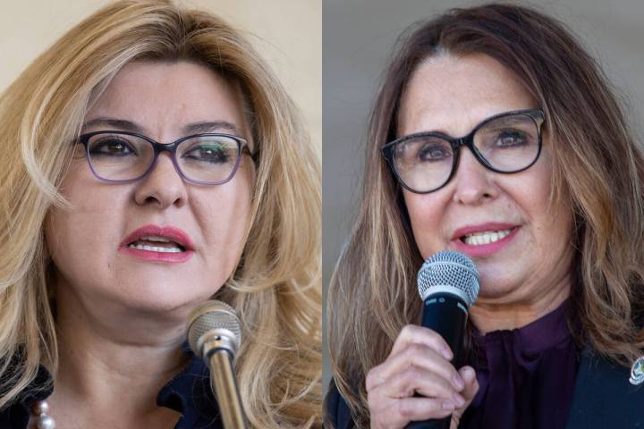 Las Vegas City Councilwomen Michele Fiore, left, and Victoria Seaman. The two have been in a hi ...
