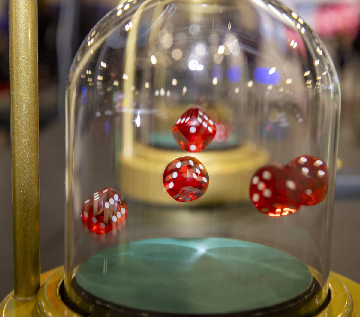 Dice pop up and are viewed on a live feed for online gamers at the tangiamo display area during ...