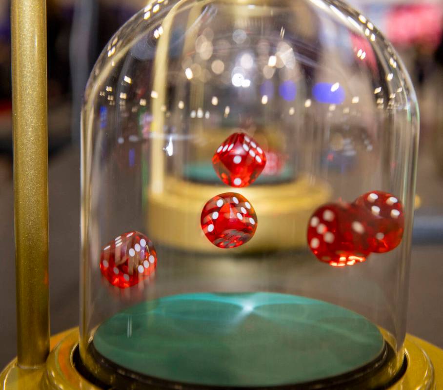 Dice pop up and are viewed on a live feed for online gamers at the tangiamo display area during ...